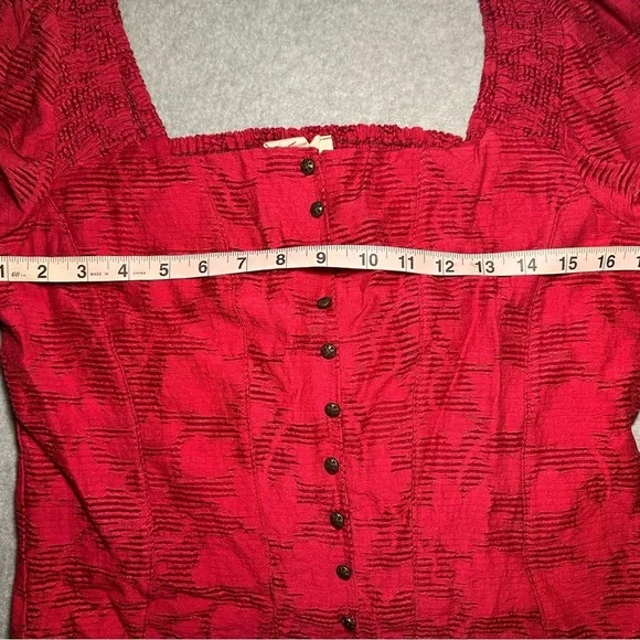 NWT Anthropologie Raspberry Red Square Neck Shirt W/Poet Sleeves Size M - Picture 6 of 10